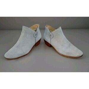 ​Jack Rogers Beige Suede Ankle Boots Booties Size 11 M Low Block Heel Zipper